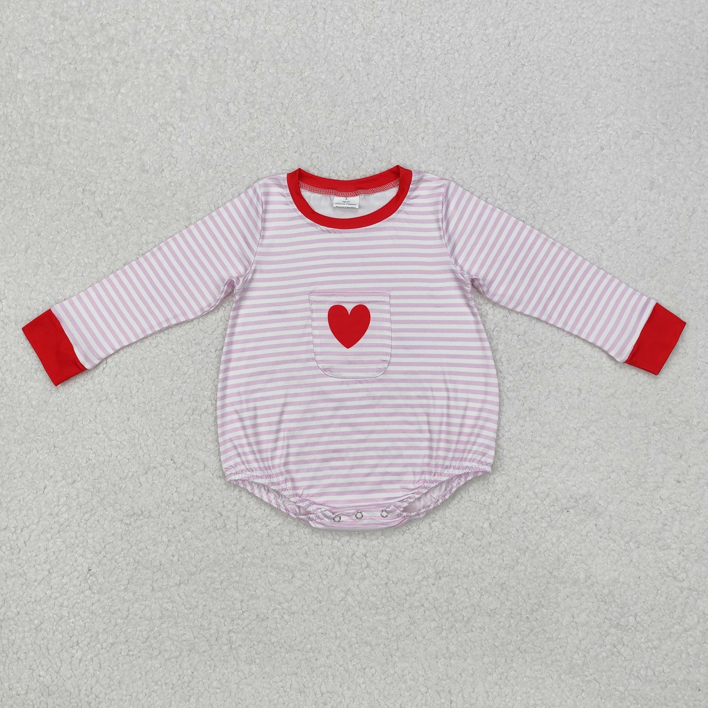 Sibling Baby Girls Pink Stripe Long Sleeve Red Hearts Valentines Dress And Rompers