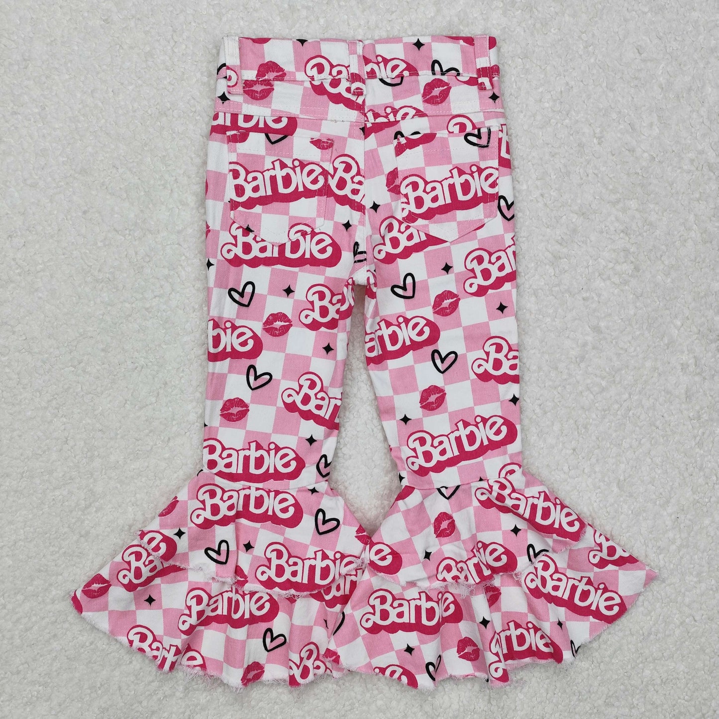 Baby Girls Pink Plaid B Hearts Bell Bottom Pants