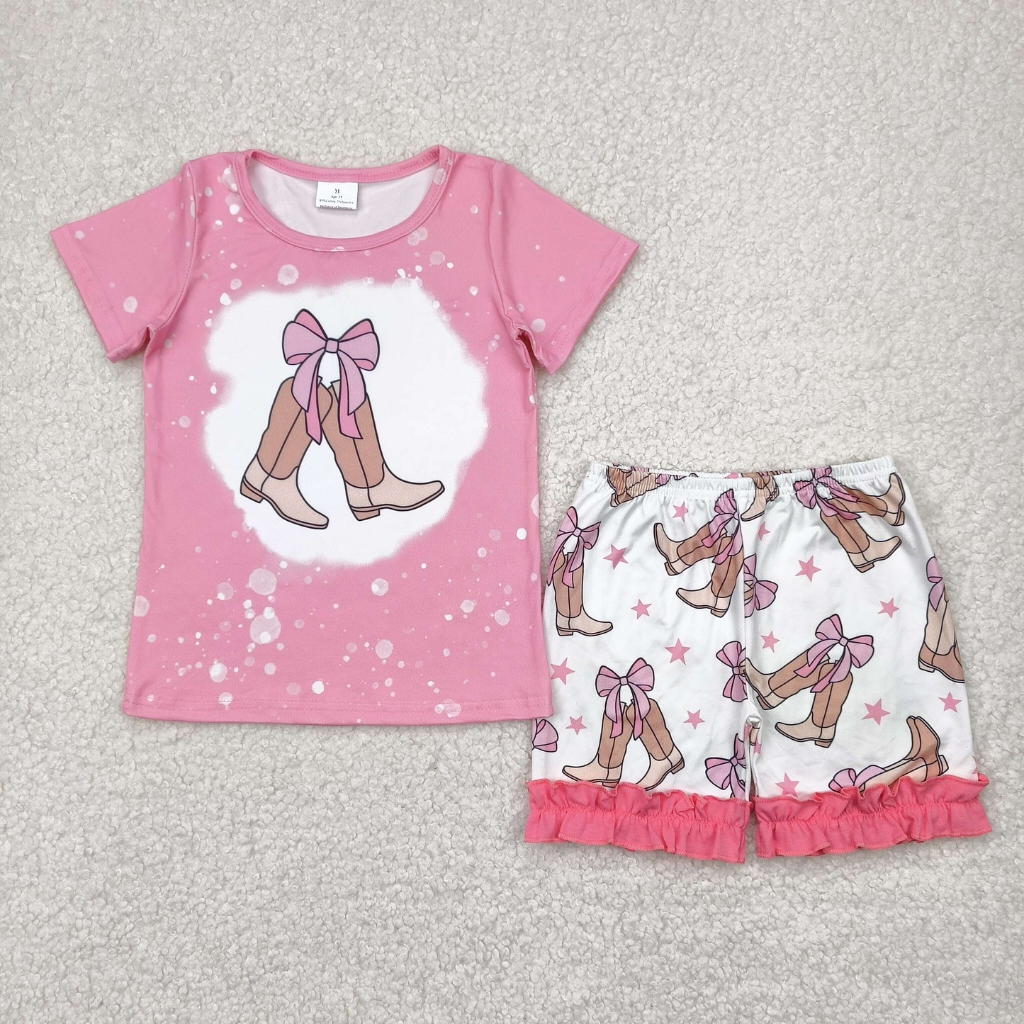 GSSO2354 Western Cowgirls Boots Pink Bow Shorts Outfit