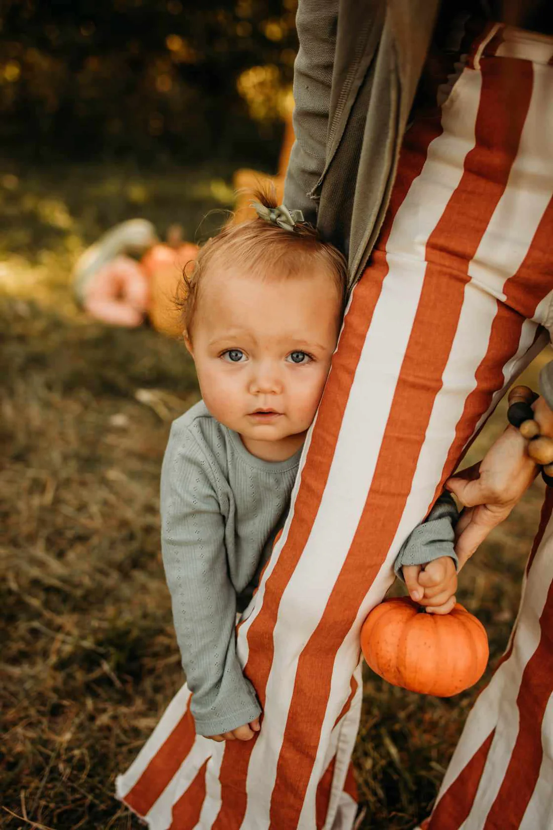 Mommy And Me Girls Mustard Striped Bell Flare Denim Pants