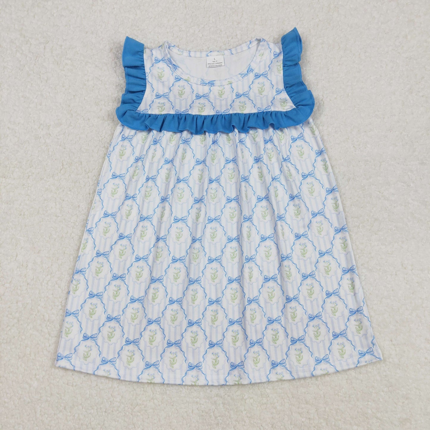 Baby Girls Blue Ruffle Sleeveless Bows Plaid Floral Valentines Dresses