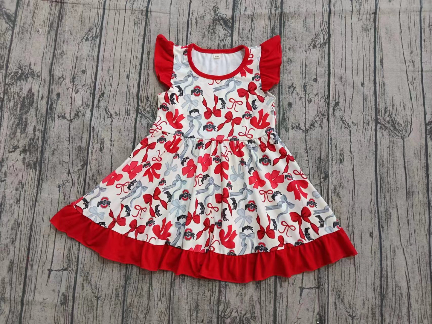 Preorder , 5 MOQ Baby Girls Sport Team Flutter Sleeve Dress