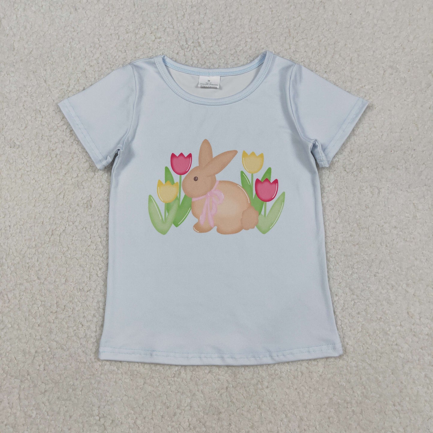 Baby Girls Easter Bunny Flowers Short Sleeve T-shirt Top