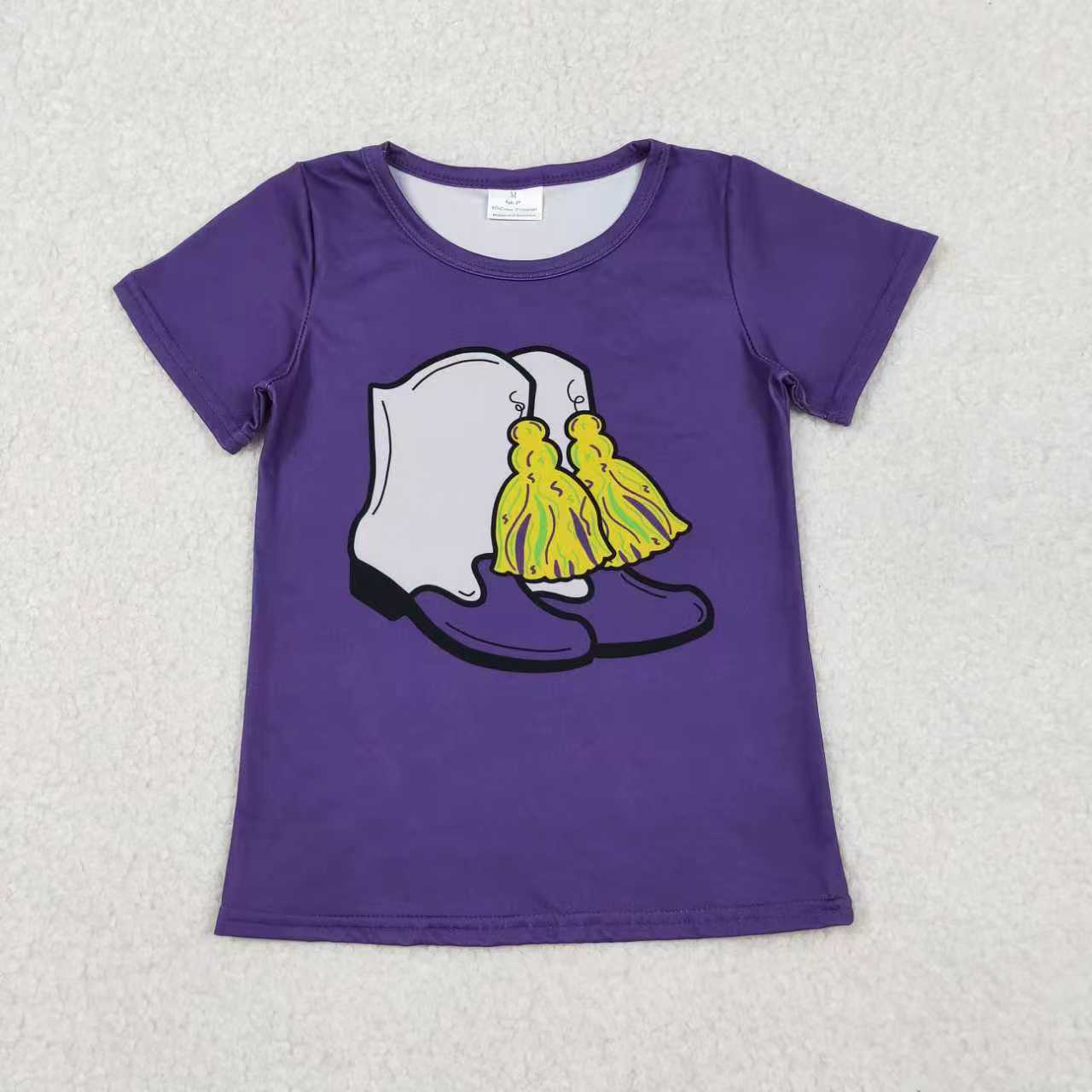 Sibling Baby Girls Mardi Gras Purple Short Sleeve T-shirt Top