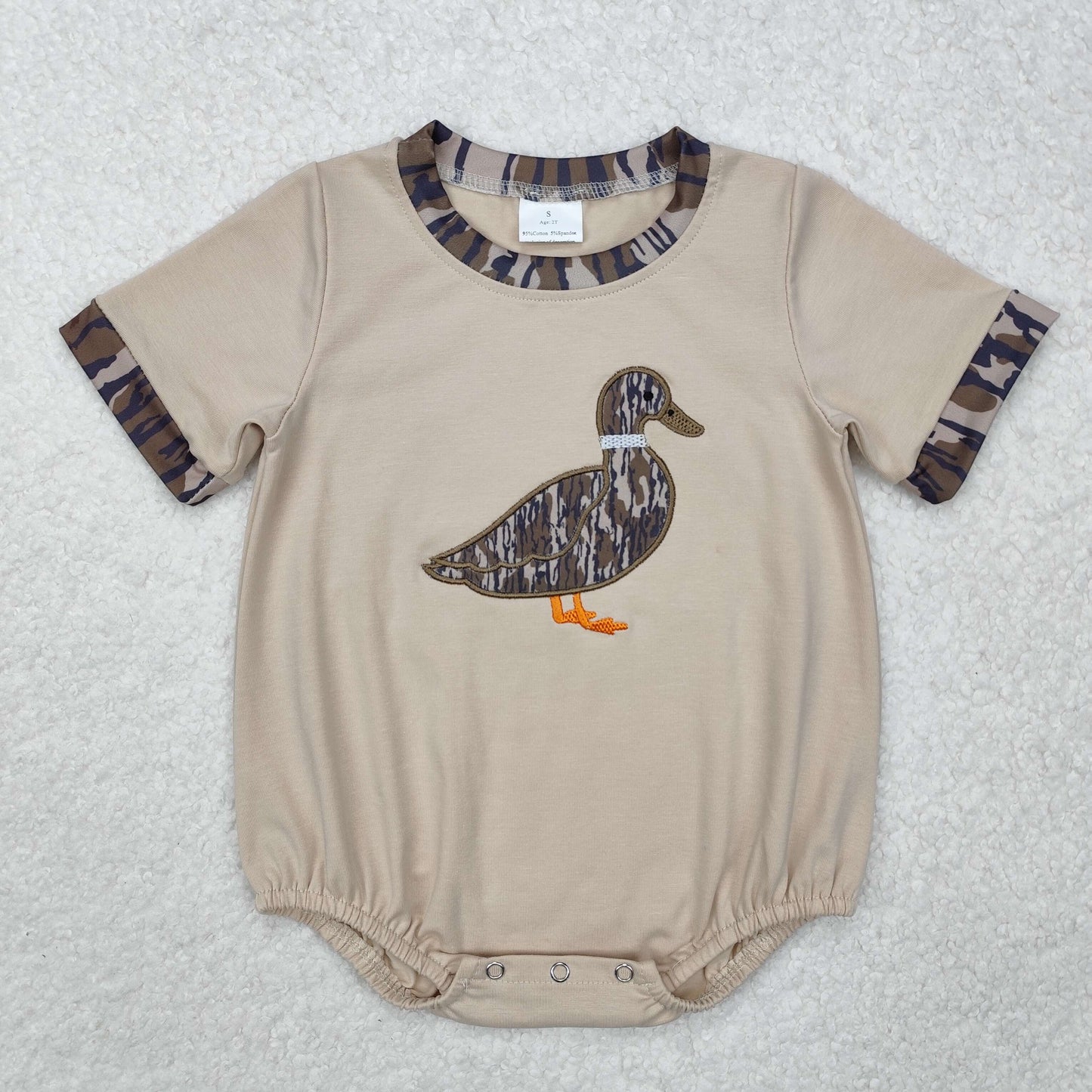 Baby Boys Khaki Short Sleeves Embroidery Camo Duck Romper