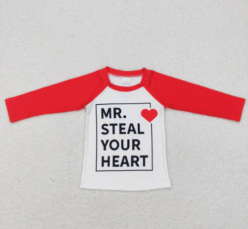 Baby Boys Red Long Sleeve MR STEAL Valentones T-shirt