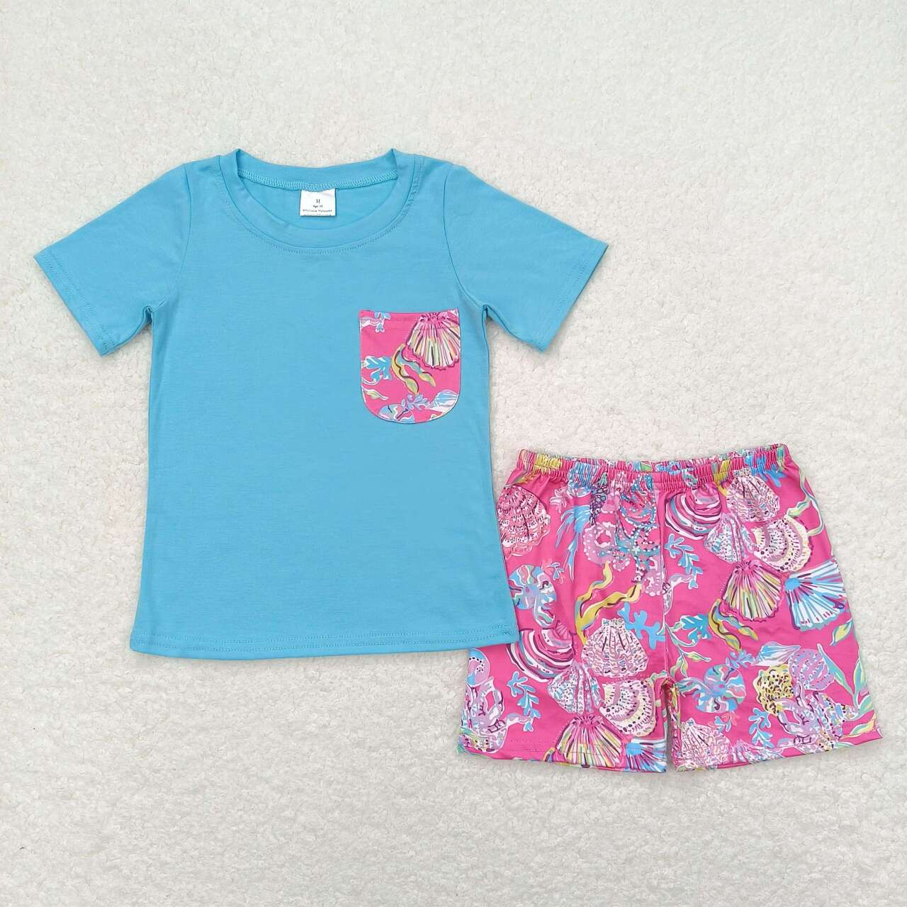 Baby Boys Blue Top Floral Hot Pink Shorts Set