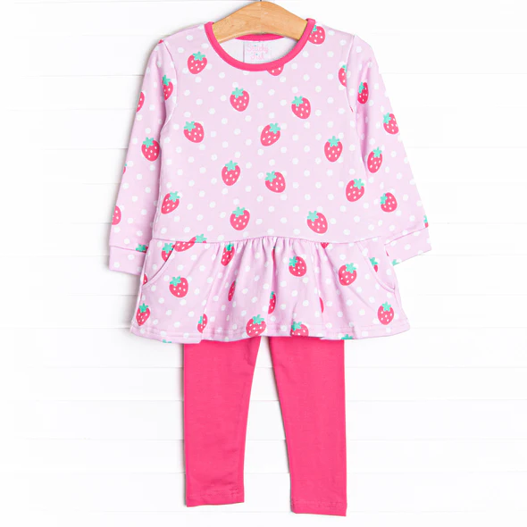 Baby Girls Strawberry Tunic Top Hot Pink Pants Set 5 MOQ