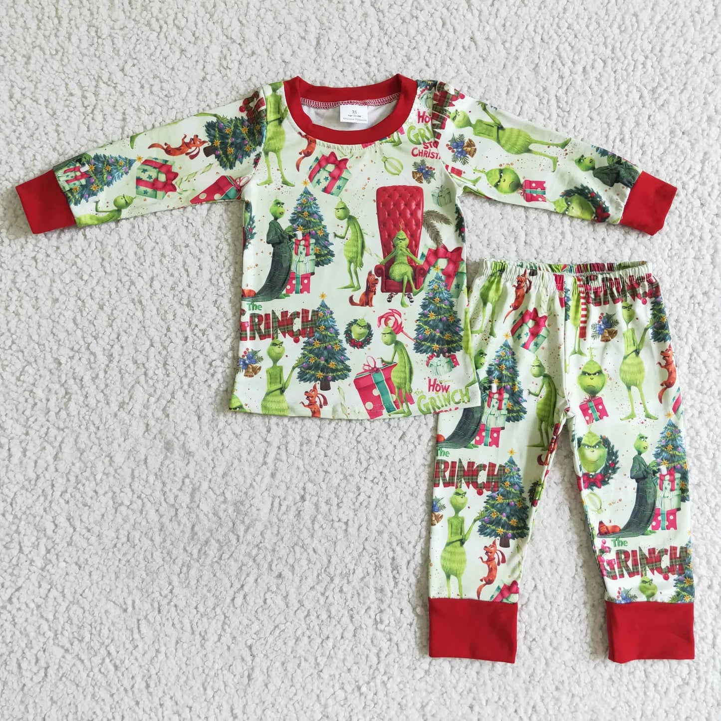 Baby Boys Christmas Green Cartoon Pajama Set