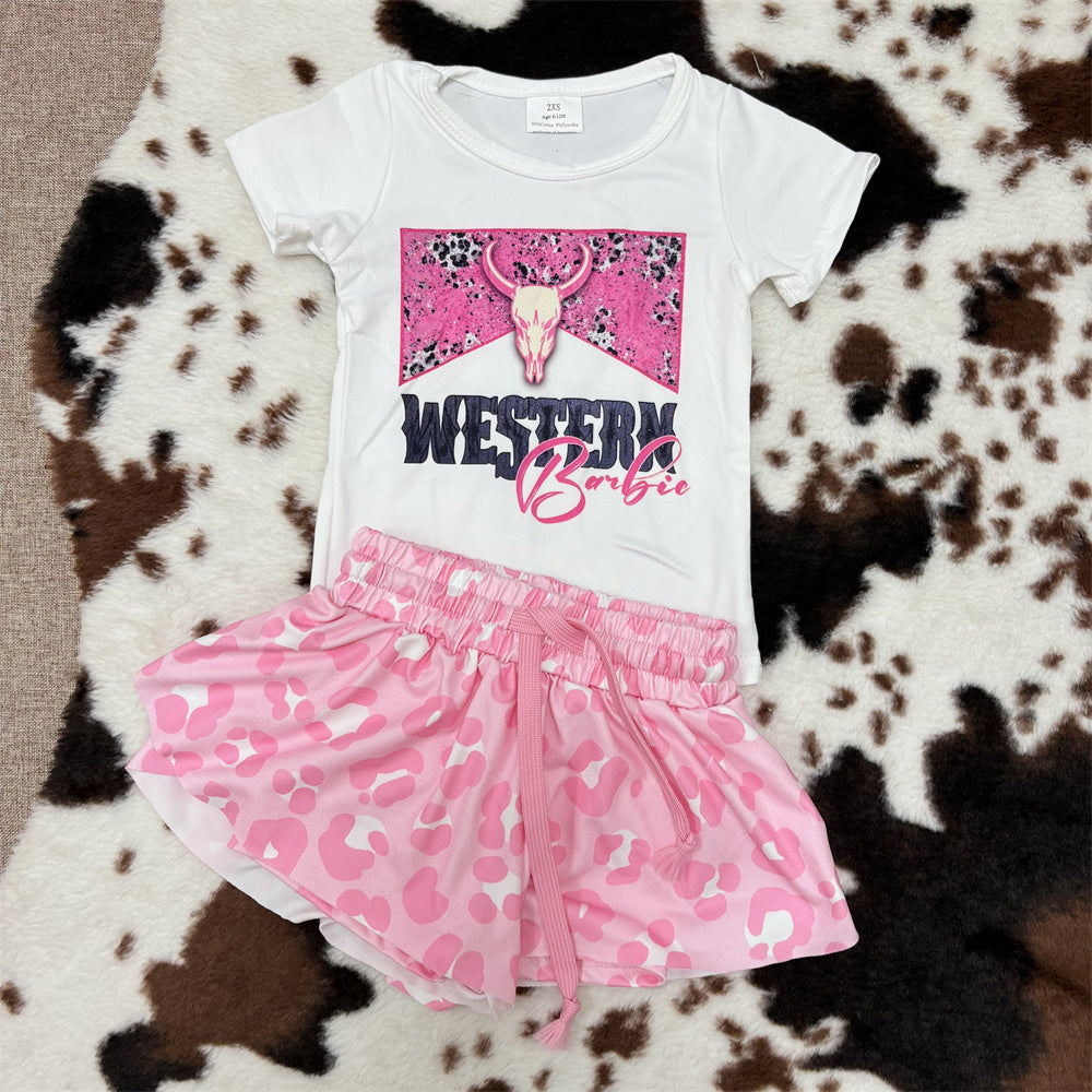 Baby Girls Western Top Pink Leoaprd Shorts Set