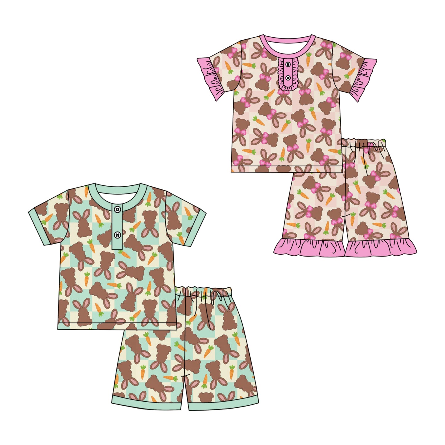 Preorder,5 MOQ Sibling Baby Easter Bunny Shorts Set