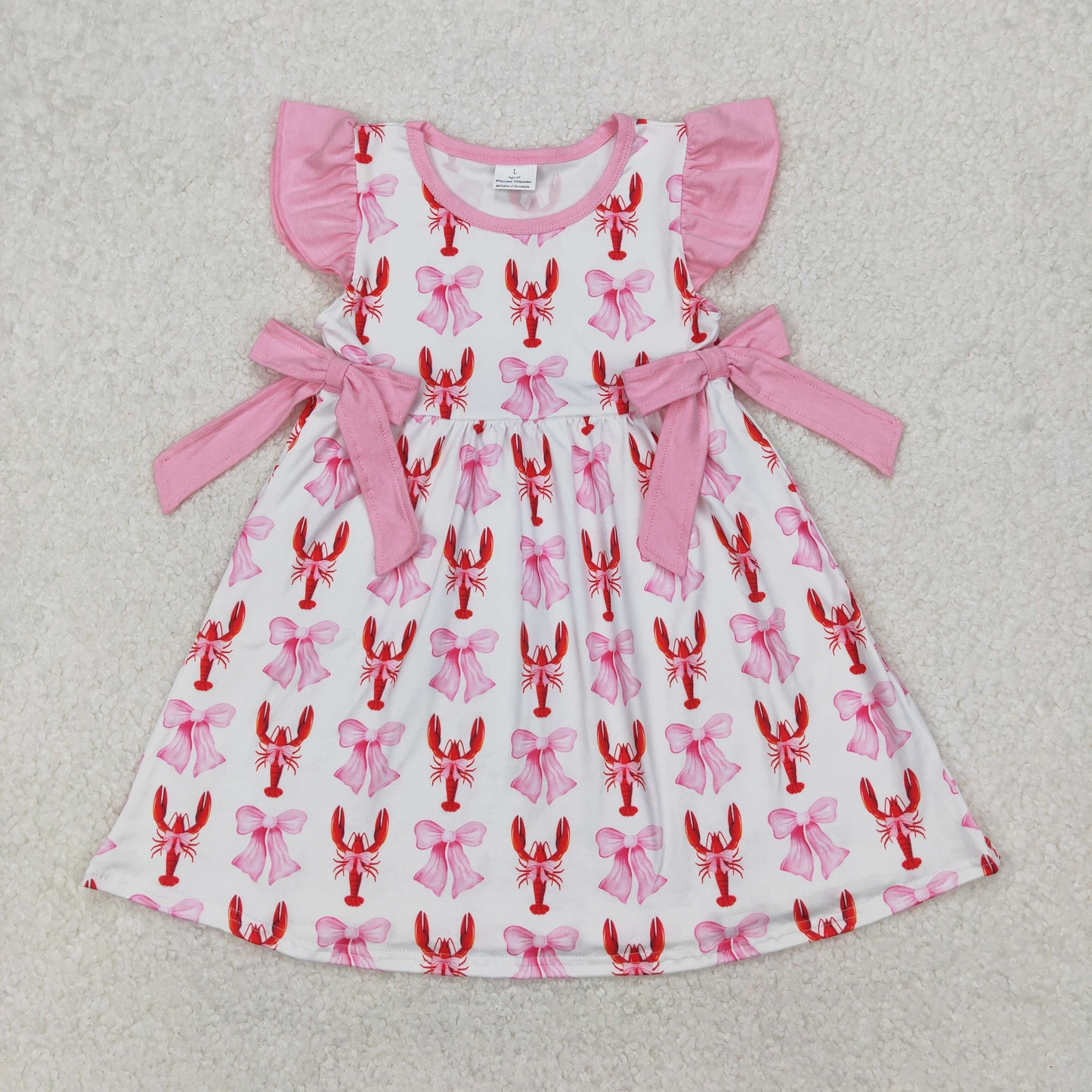 Baby Girls Pink Flutter Sleeves Bows Crayfishes Valentines Dresses