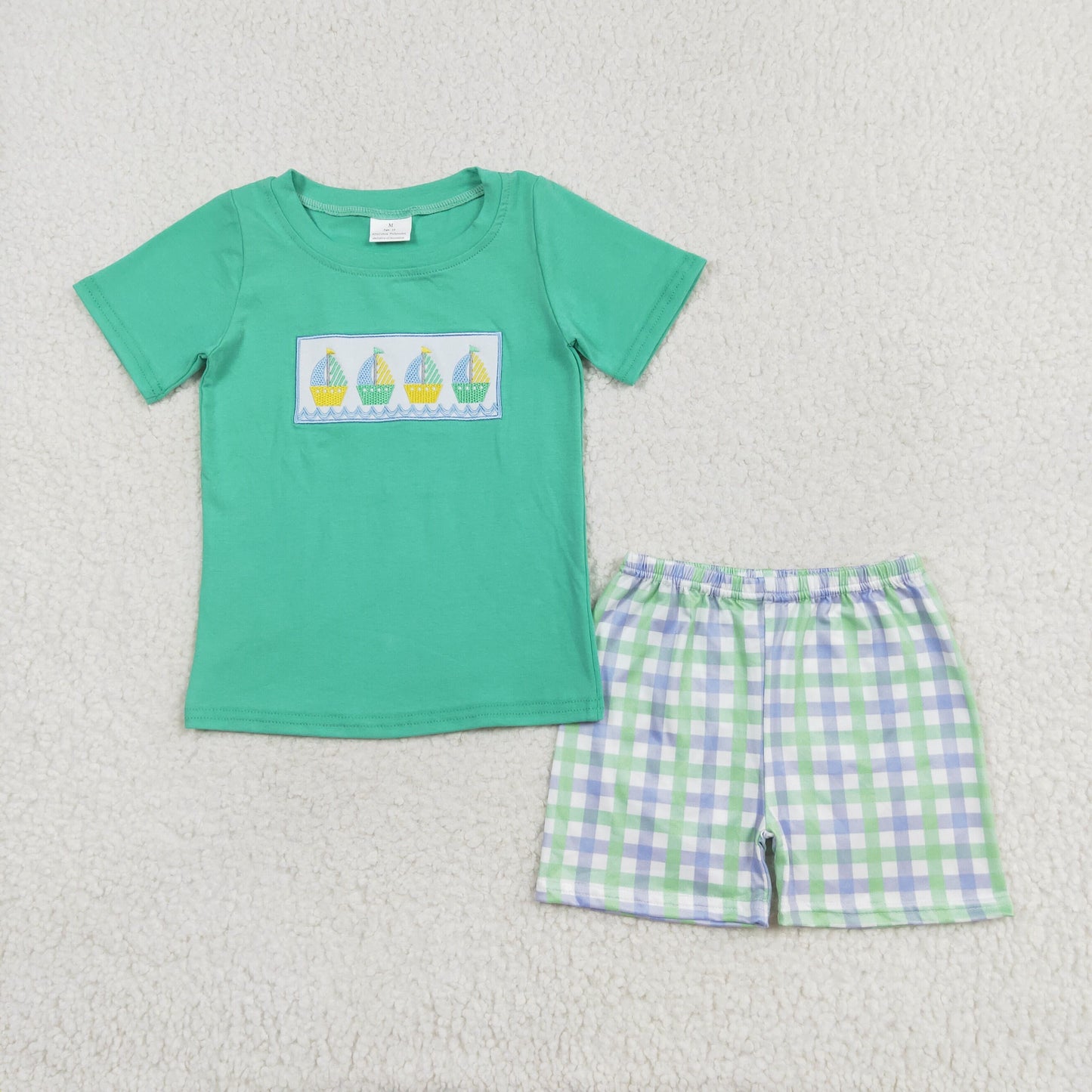 Baby Boys Sumer Embroidery Sailboat Shorts Set
