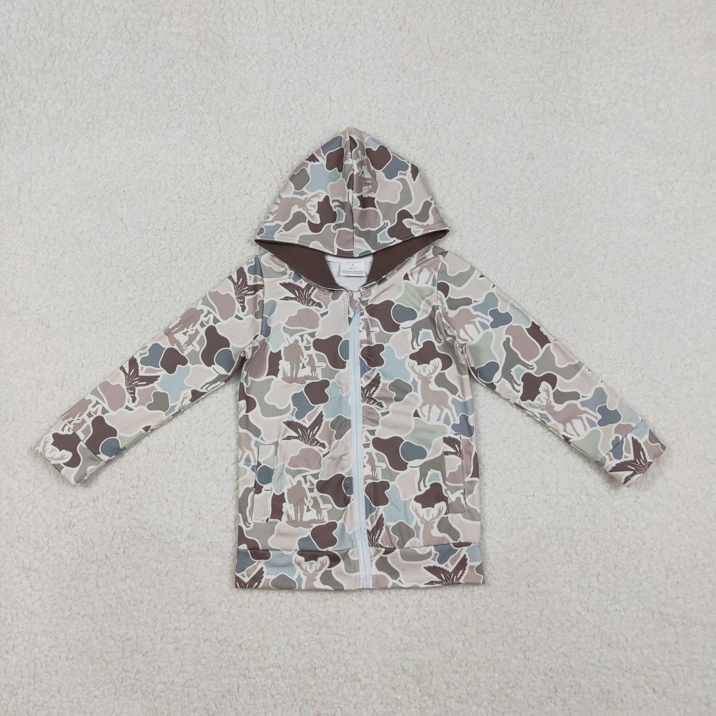 BT1390 Baby Boys Camo Hooded Zipper Jakcet With Pokcet