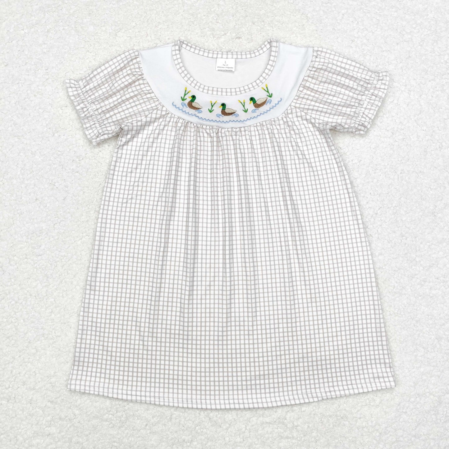 GSD1410 Baby Girls Mallard Duck Short Sleeve Embroidery Dress