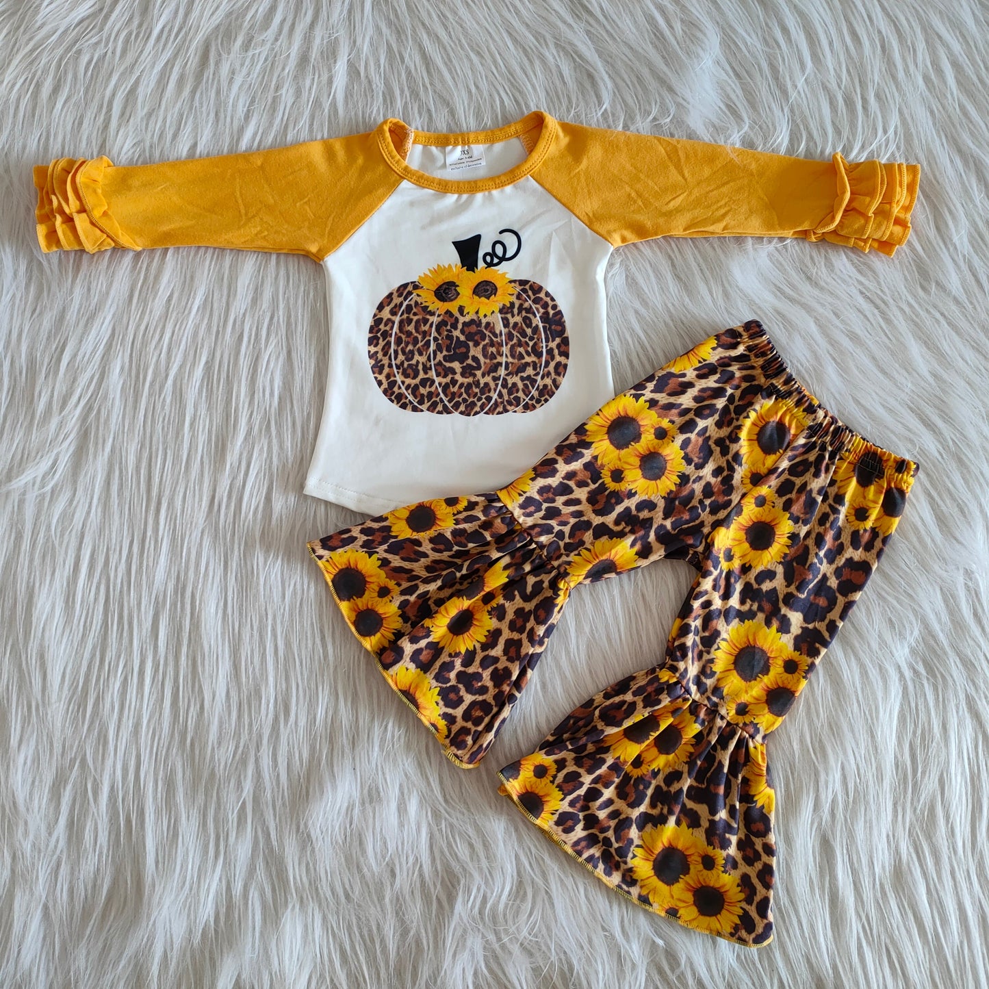 Kids Girls Fall Leopard Pumpkin Sunflower Outfit
