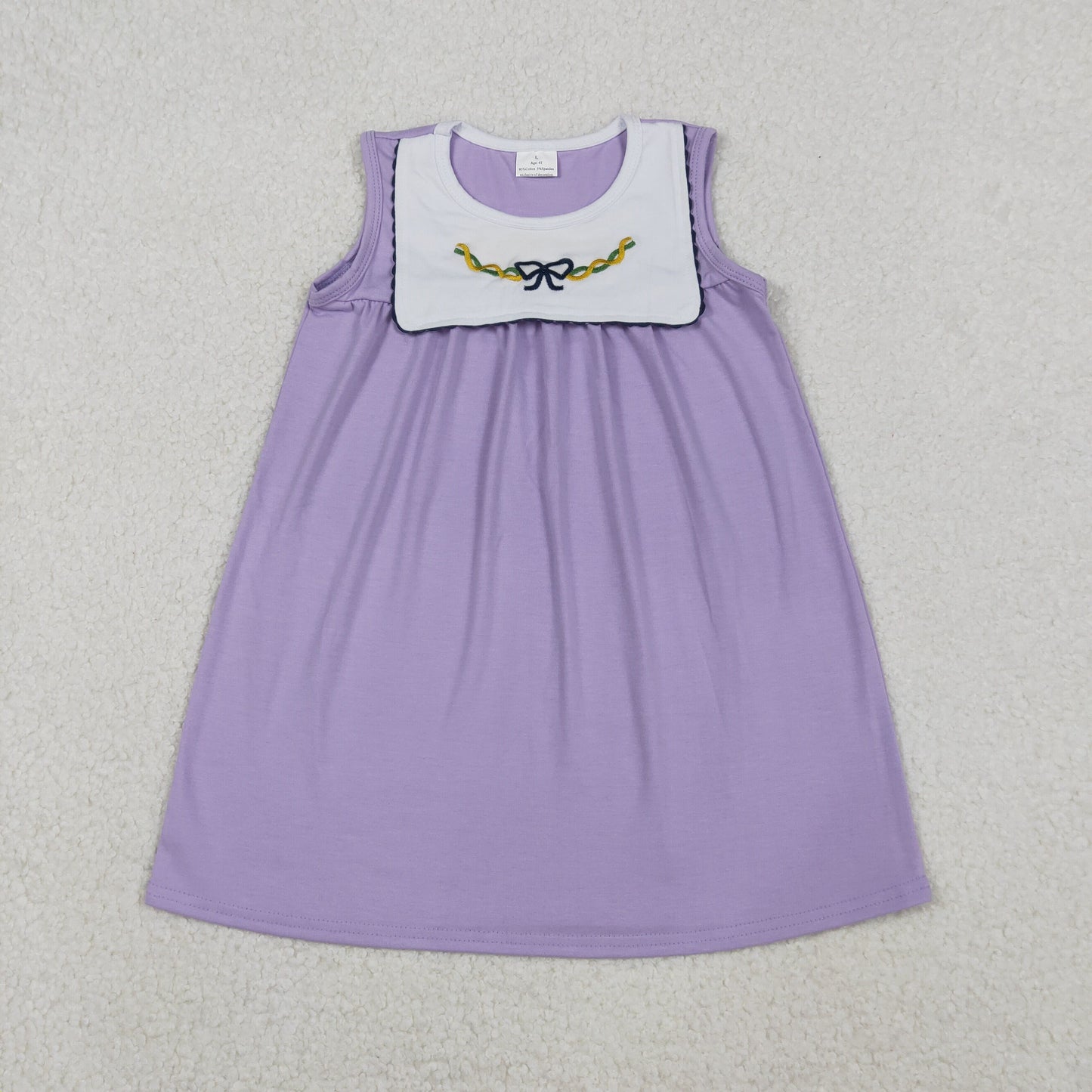 GSD2832 Kids Girls Mard Gards Purple Bow Sleeveless Dress