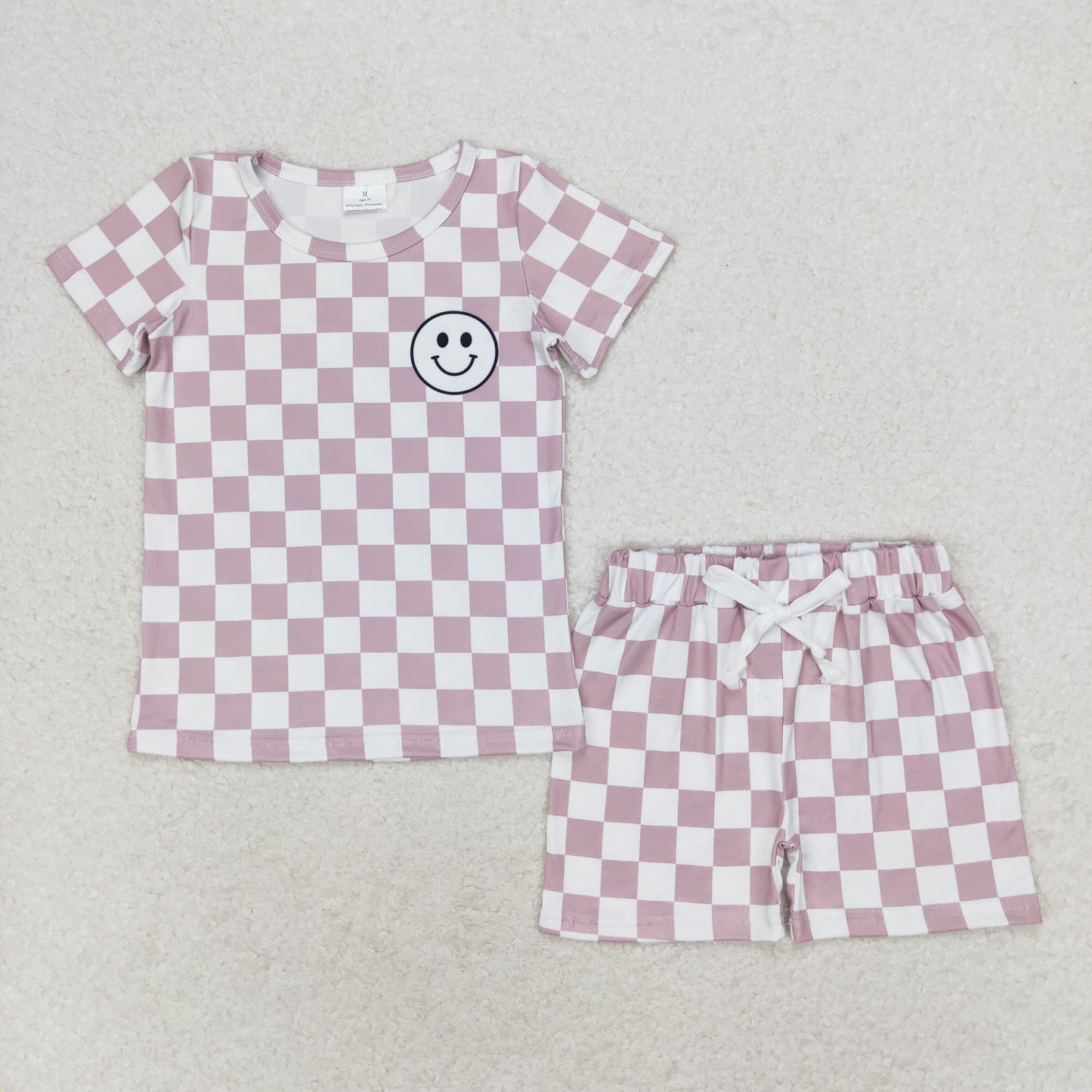 Baby Boys Happy Face khaki Checker Shorts set