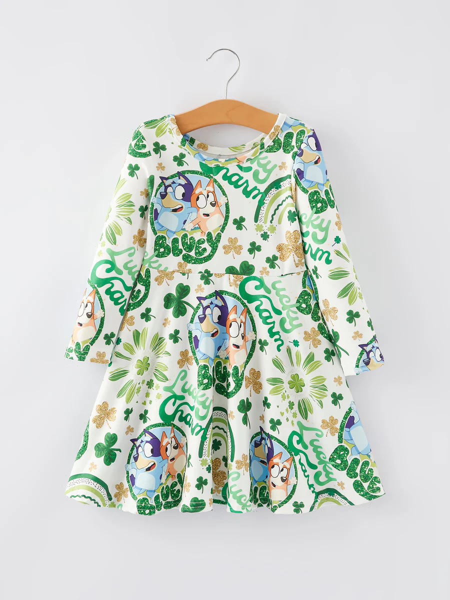 Baby Girls Lucky Cartoon Dog Dress Preorder 5 MOQ