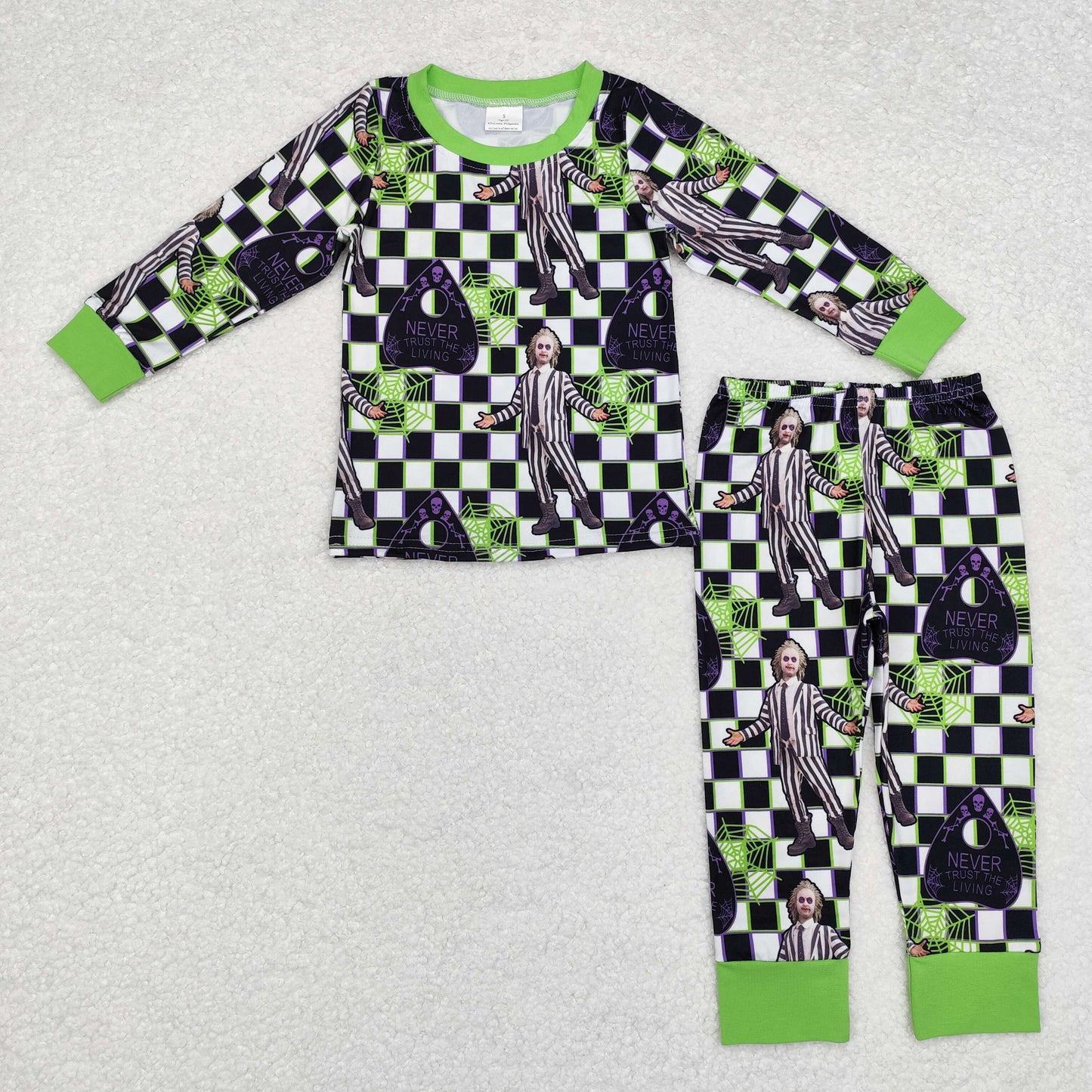 BLP0801 Baby Boys Halloween Checker Long Sleeve Pajama Set