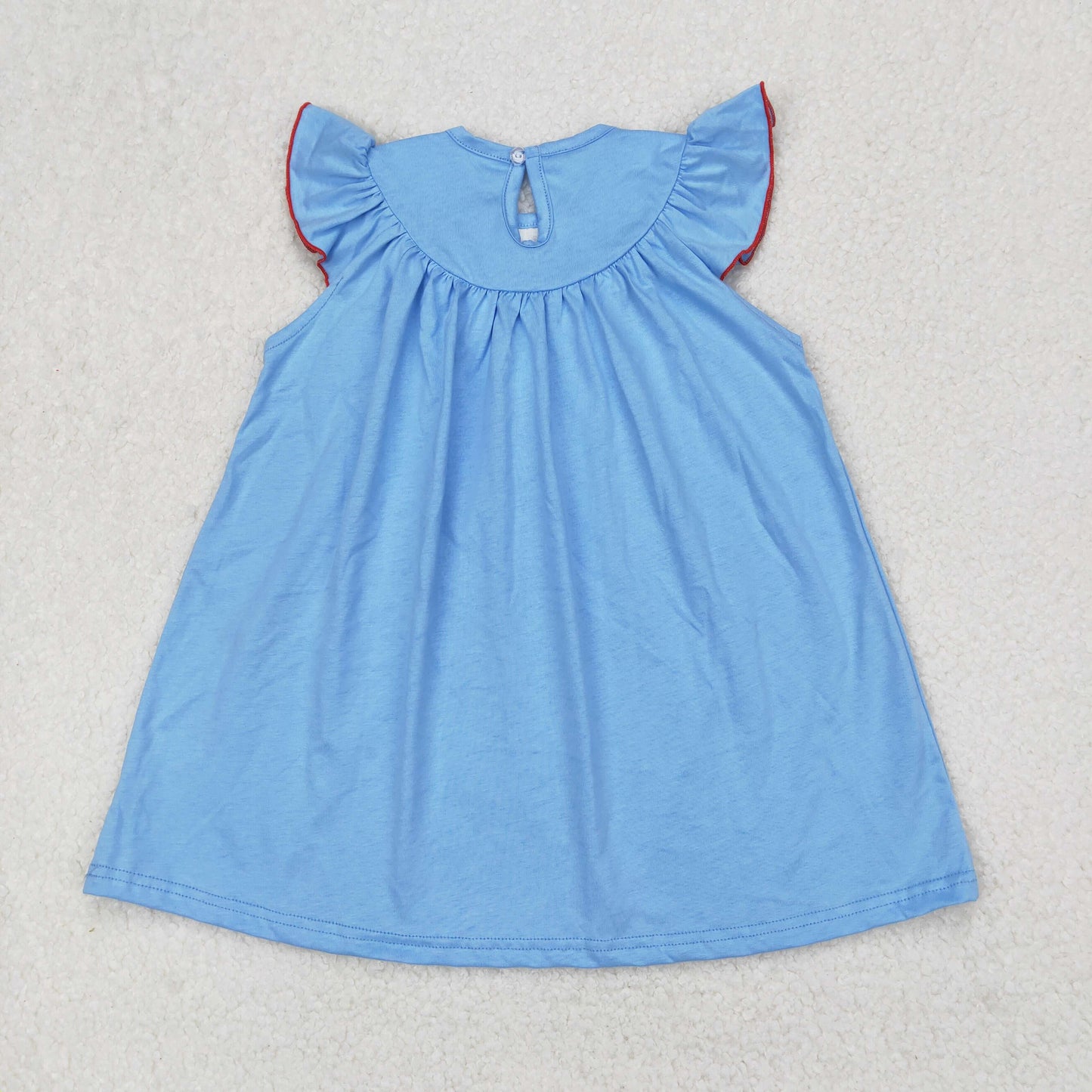 Baby Girls Blue Flutter Sleeves Flags Boats Top 4th Of July Smocked Dresses