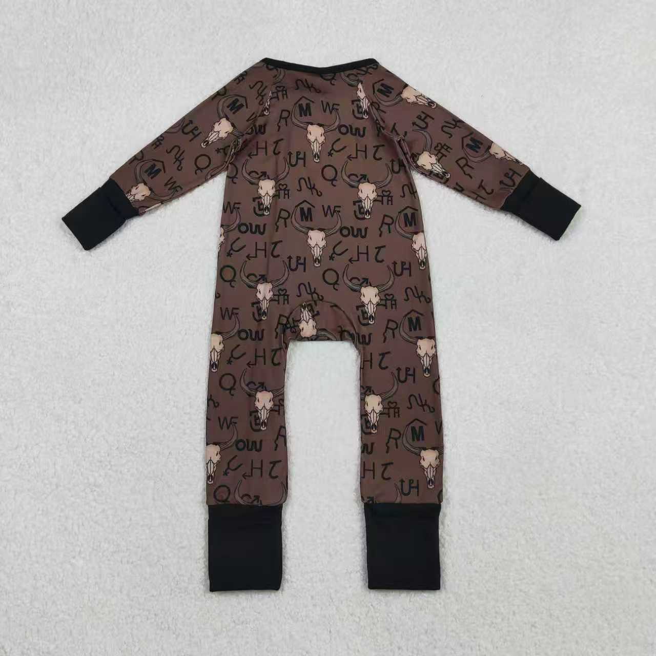 Sibling Baby Boys Western Skull Cow Hoodie Jacket/Zip-up Romper