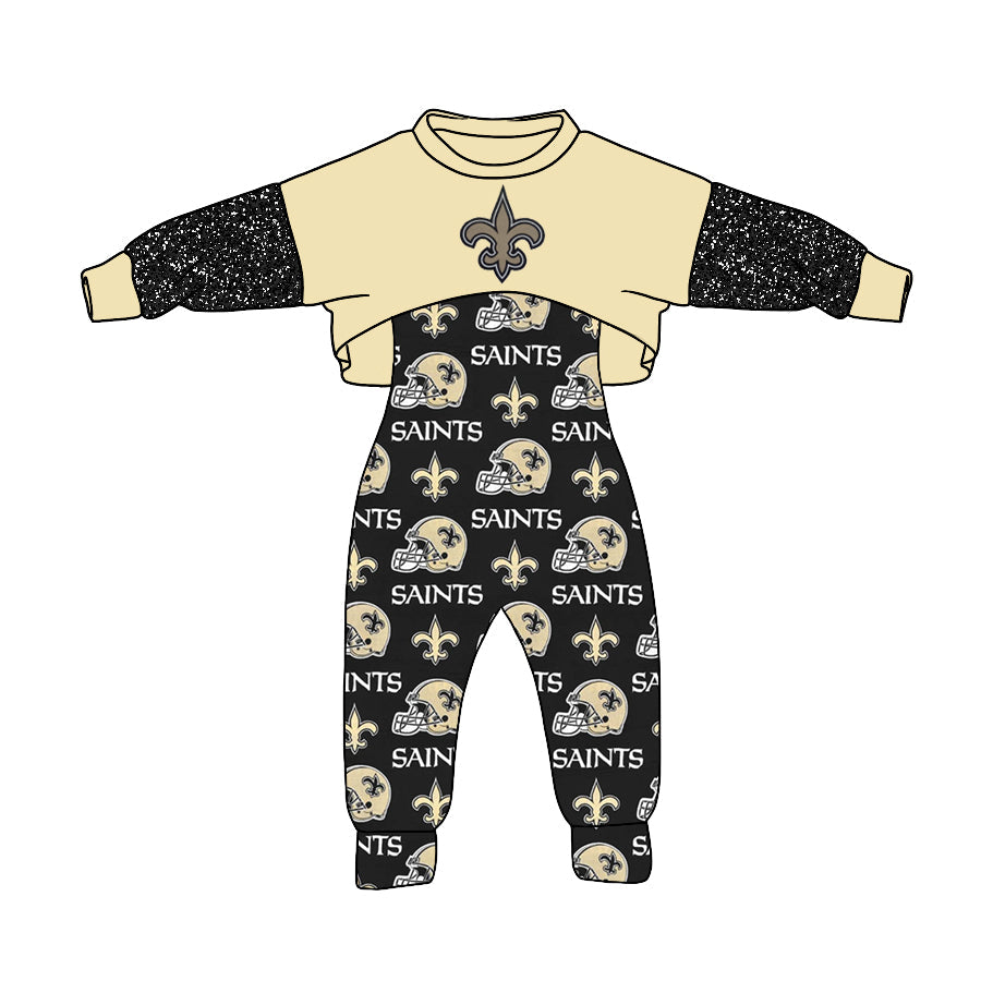 5 MOQ Kids Girls Saints Football Team Top and Jumpsuit Set