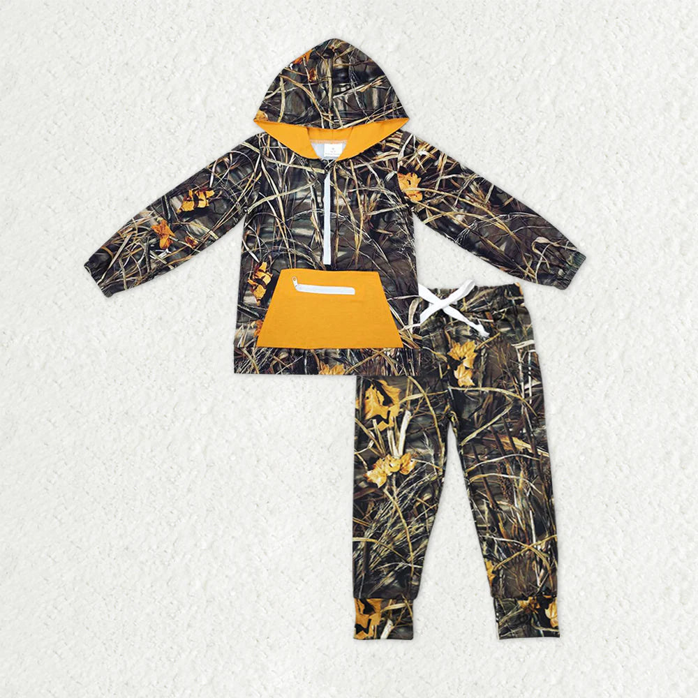 Sibling Baby Boys Jogger Set Camo Zipper Hooded Top +Pants Outfit