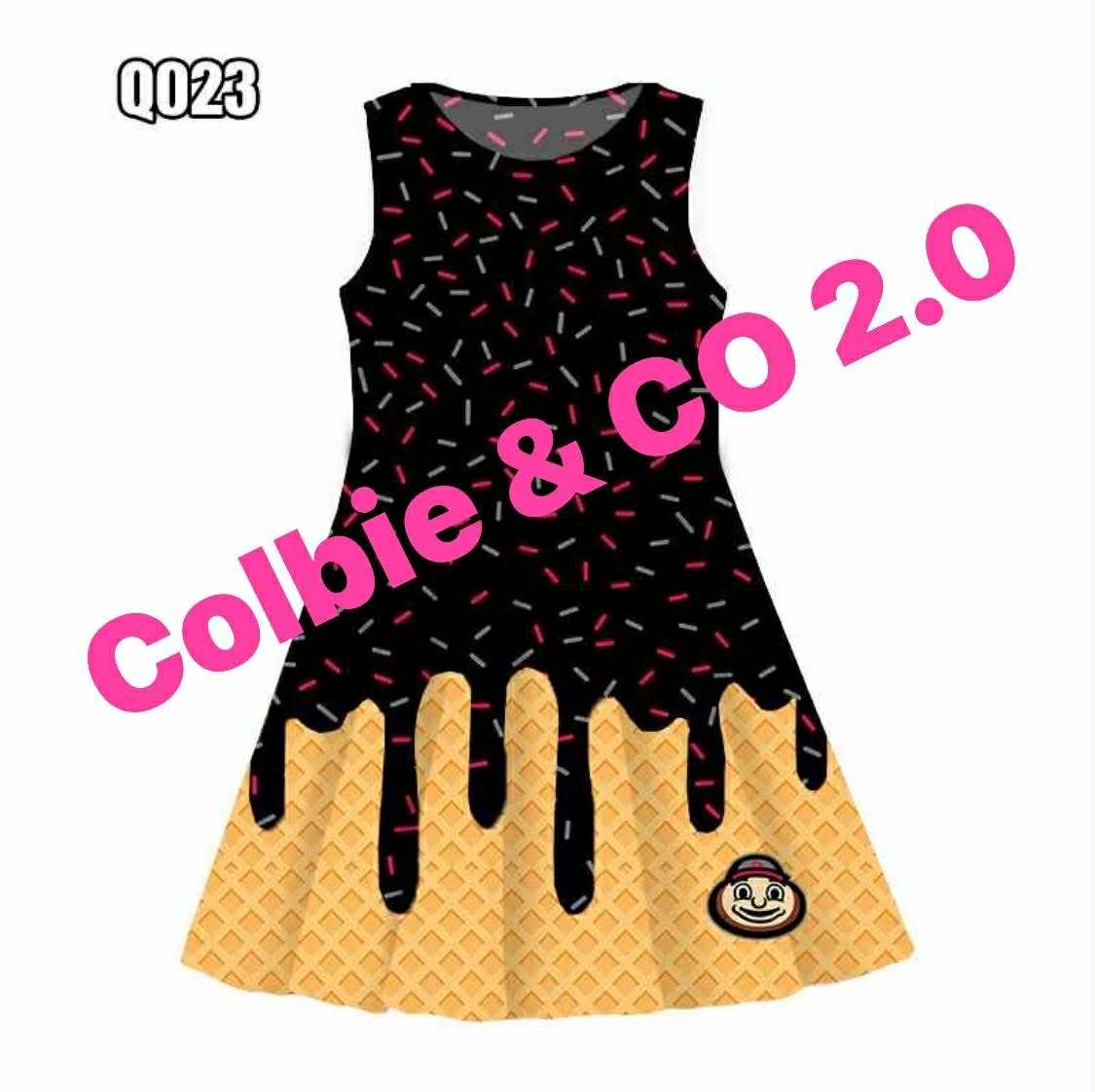 Preorder 5 MOQ Baby Girls Ice Cream Black Color Sleeveless Dress Sport Team