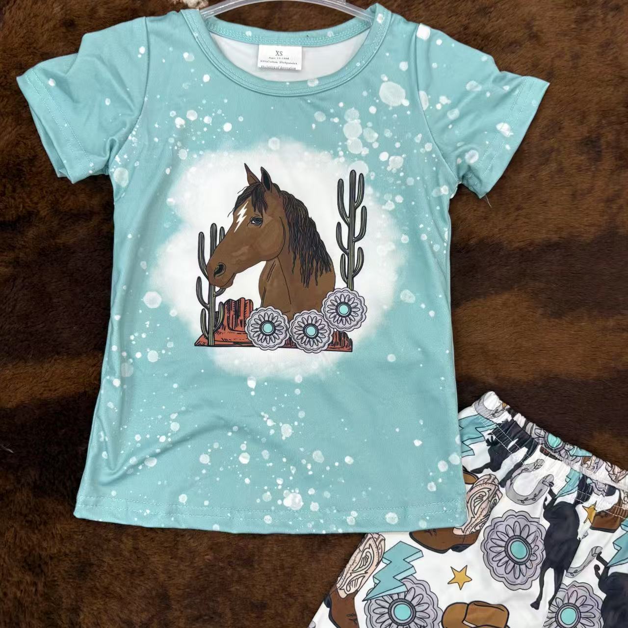 USA Shop Kids Girls Western Horse Bell Bottom Pants Outfit