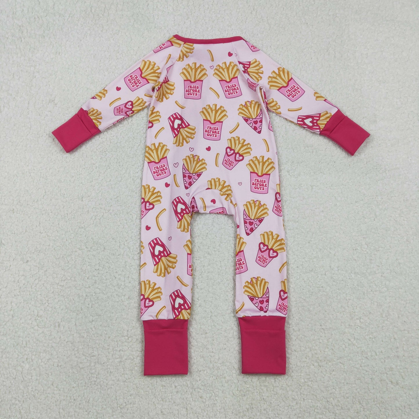 LR2843 Baby Girls french fries long sleeve footed romper