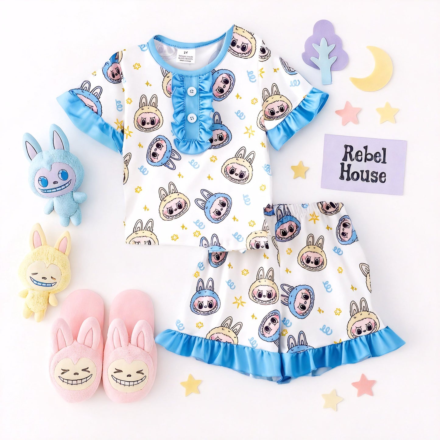 Preorder kids girls cute cartoon rabbie shorts outfit 5 moq