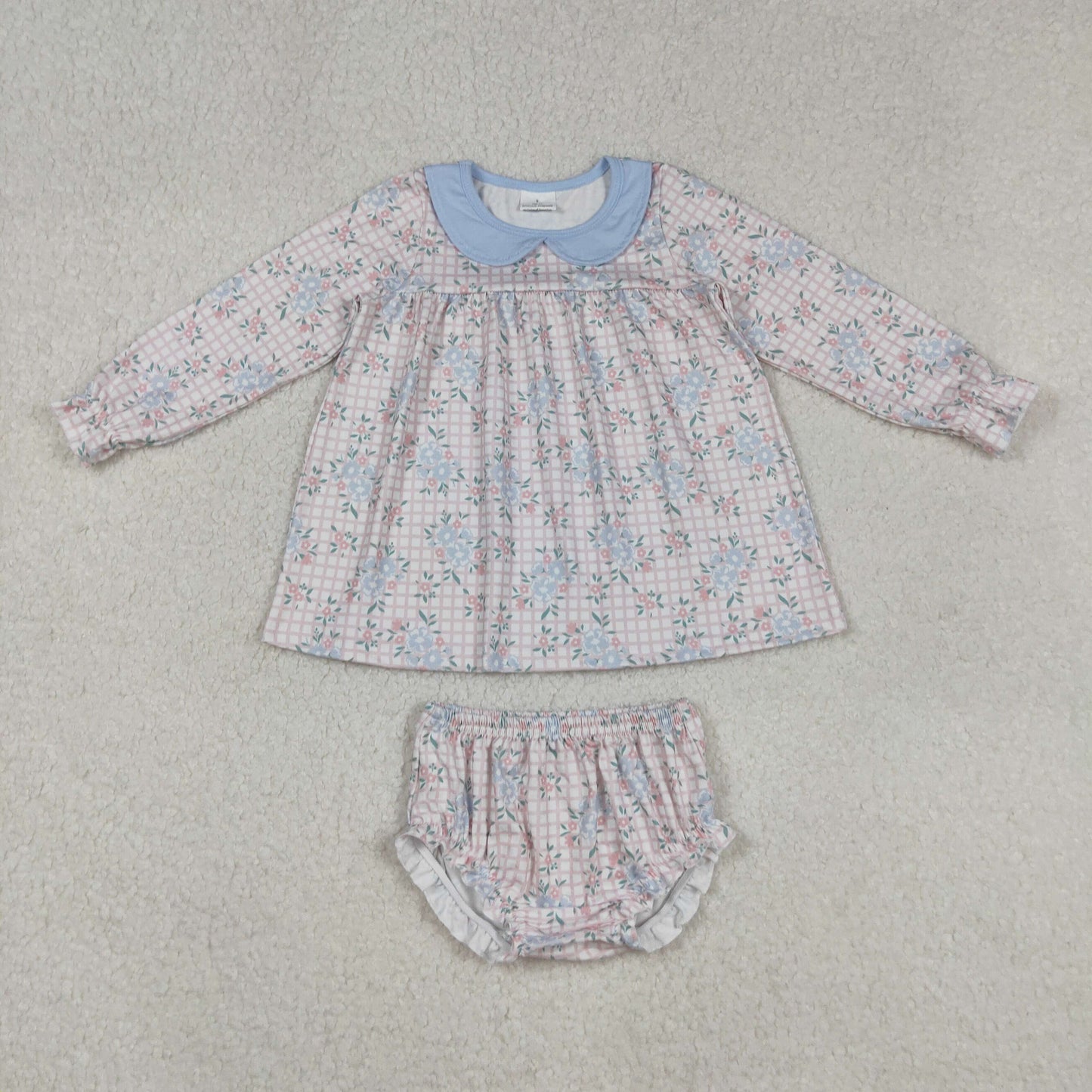 GBO0466 Baby Girls Blue Floral Long Sleeve Tunic Top Bummie Set