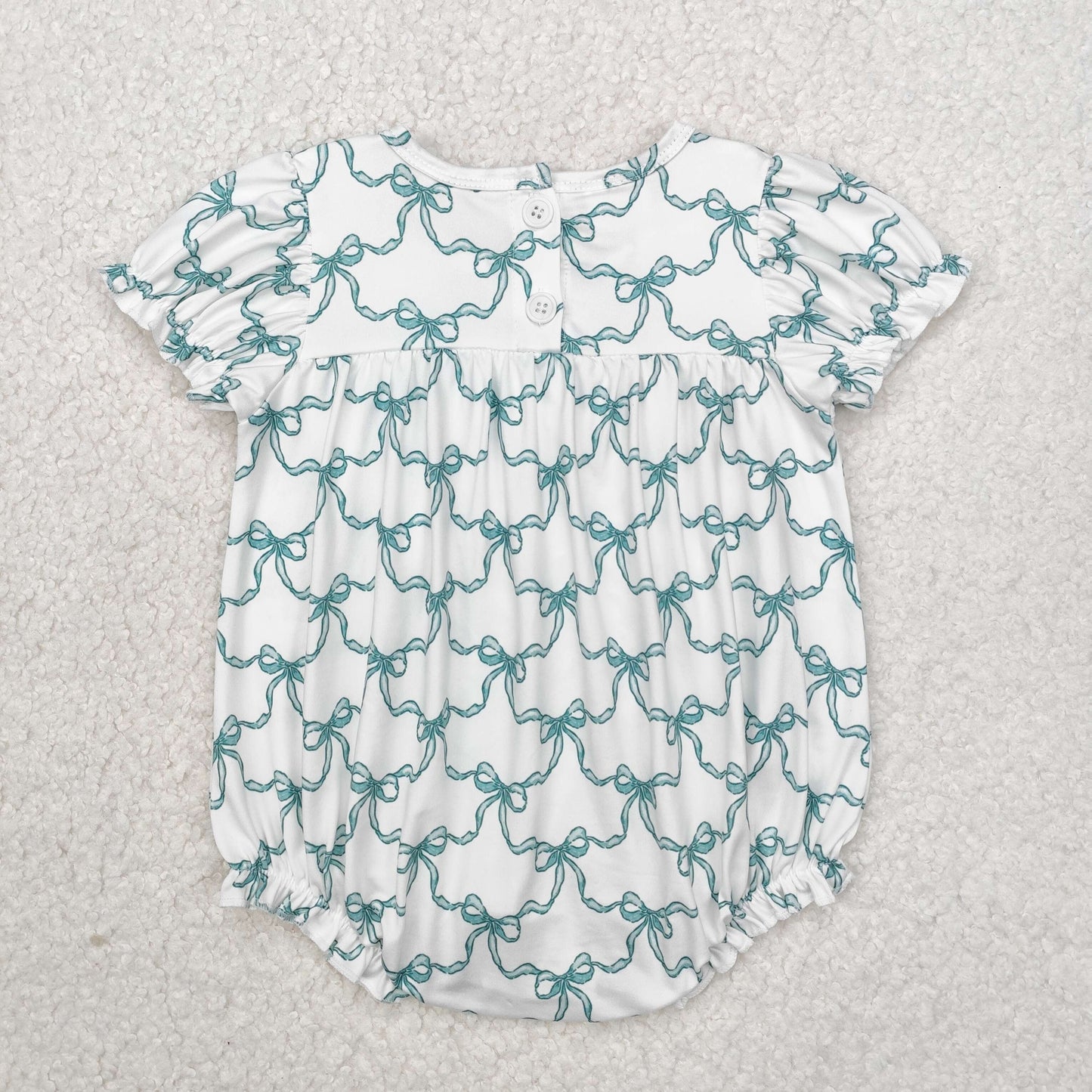 Baby Boys Short Ruffle Sleeves Green Bows Coffee Print Romper