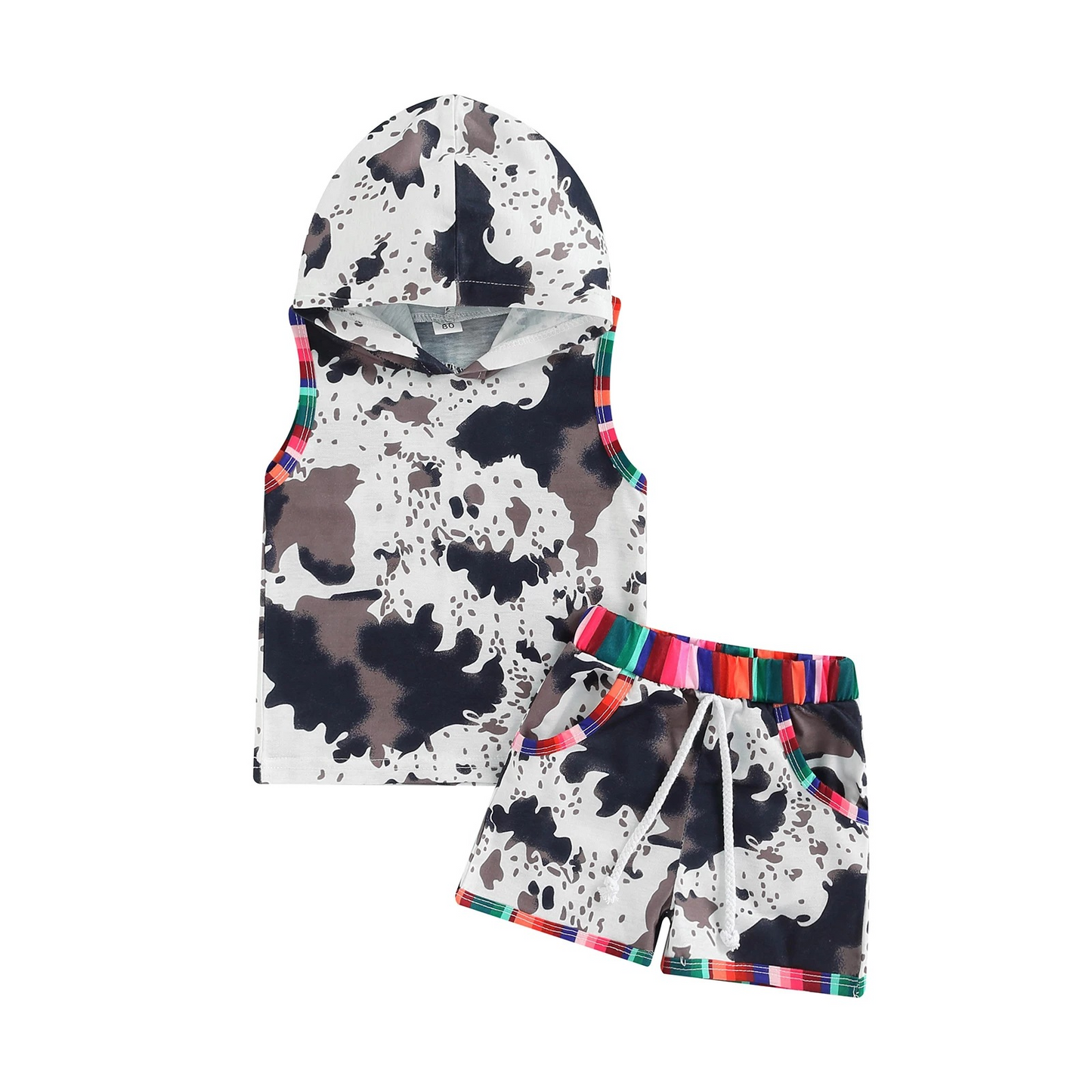 BSSO0050 Baby Summer Cow Print Hoodie Top Set