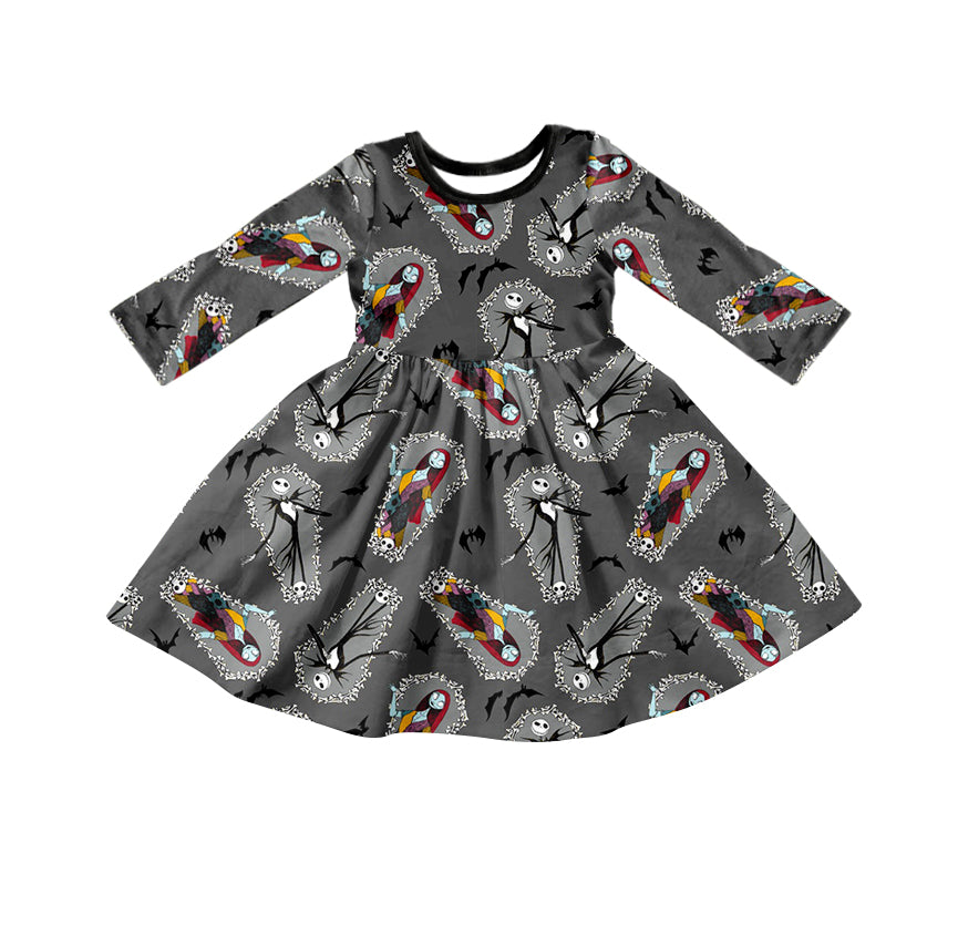 Kids Girls Halloween Cartoon Long Sleeve Dress NO MOQ