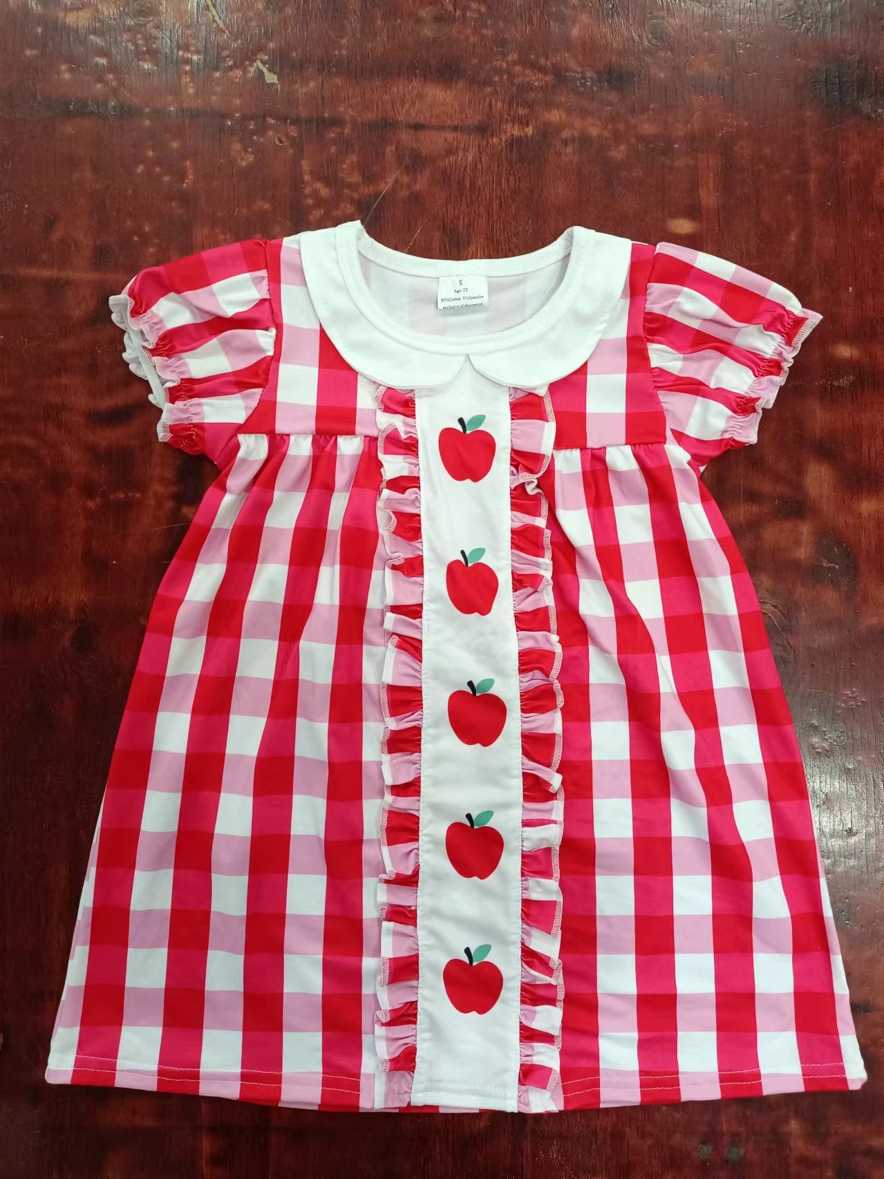 Baby Girls Red Gingham Apple Dress Preorder 3 MOQ