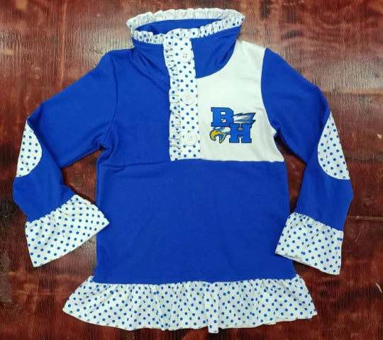 Preorder 5 MOQ Baby Girls and Boys Sport Team Blue BH Eagles Long Sleeve Pullover Top