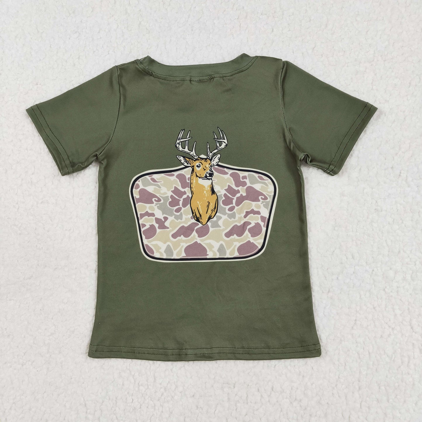 Baby Boys Dark Green Short Sleeves Camo Deer Print Top Shirts