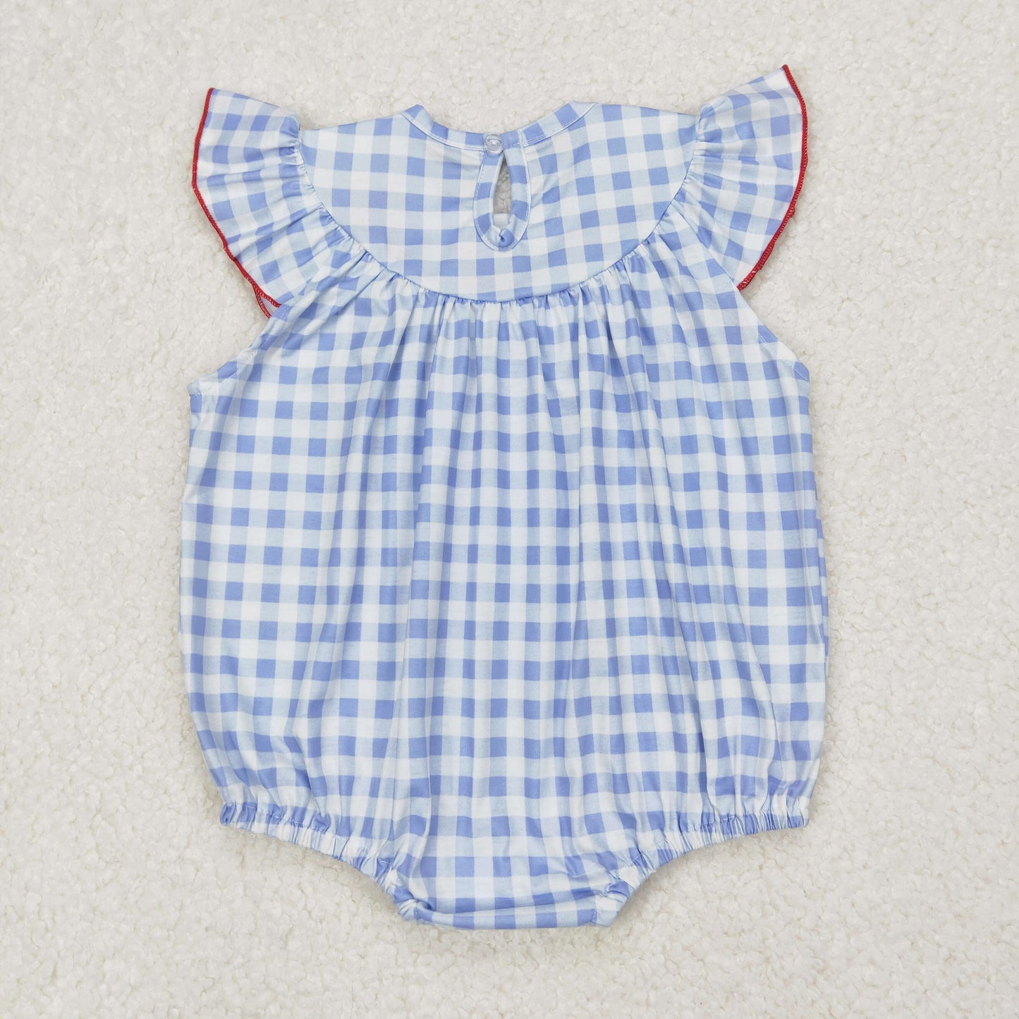 Baby Girls Blue Flutter Sleeves Flag 4th Of July Smocked Romper