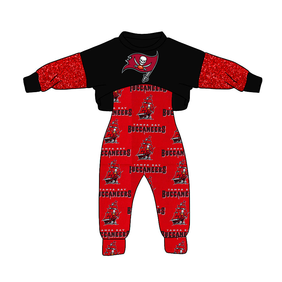 5 MOQ Kids Girls Buccaneers Football Team Top and Jumpsuit Set