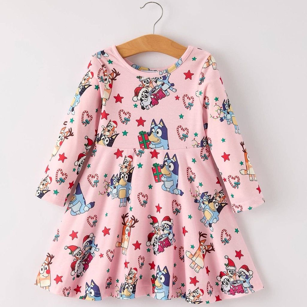 Preorder 5 MOQ Baby Girls Christmas Cartoon Dog Dress