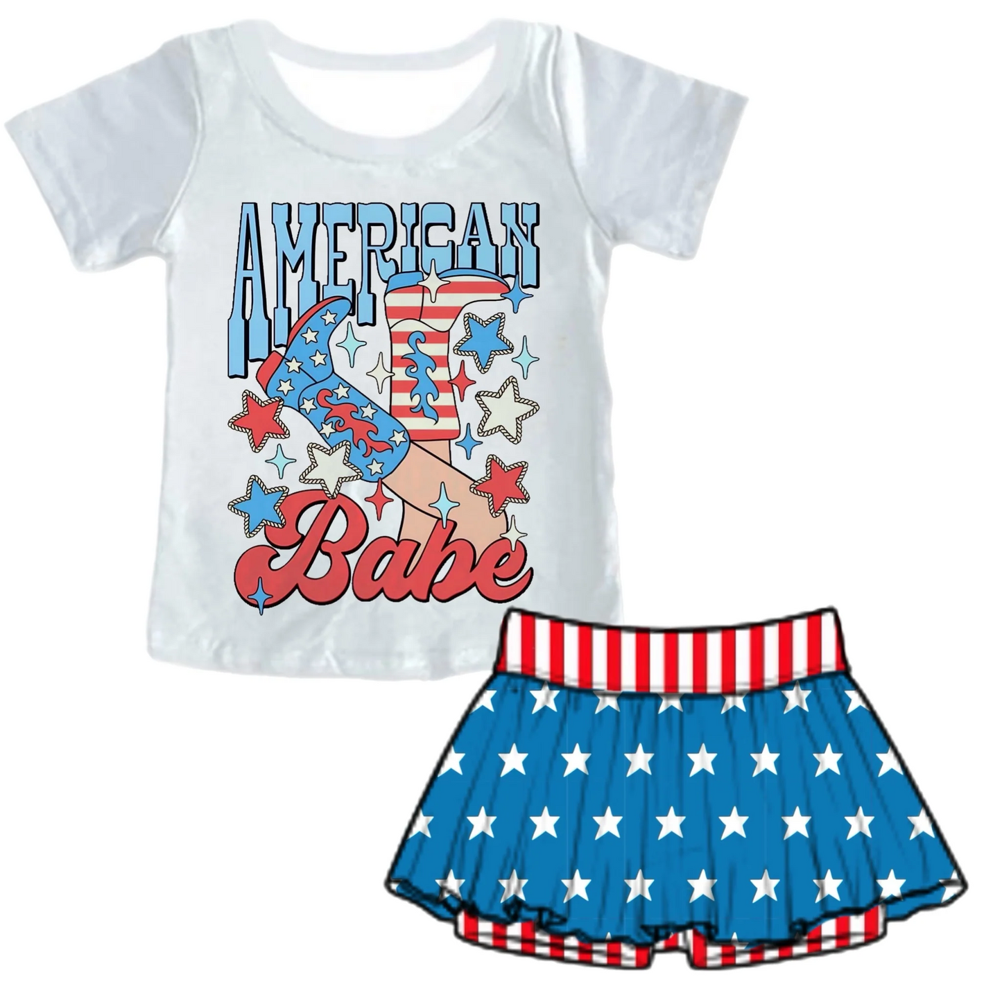 (5MOQ) Baby Girls July 4th American Babe Summer Set Pre-order