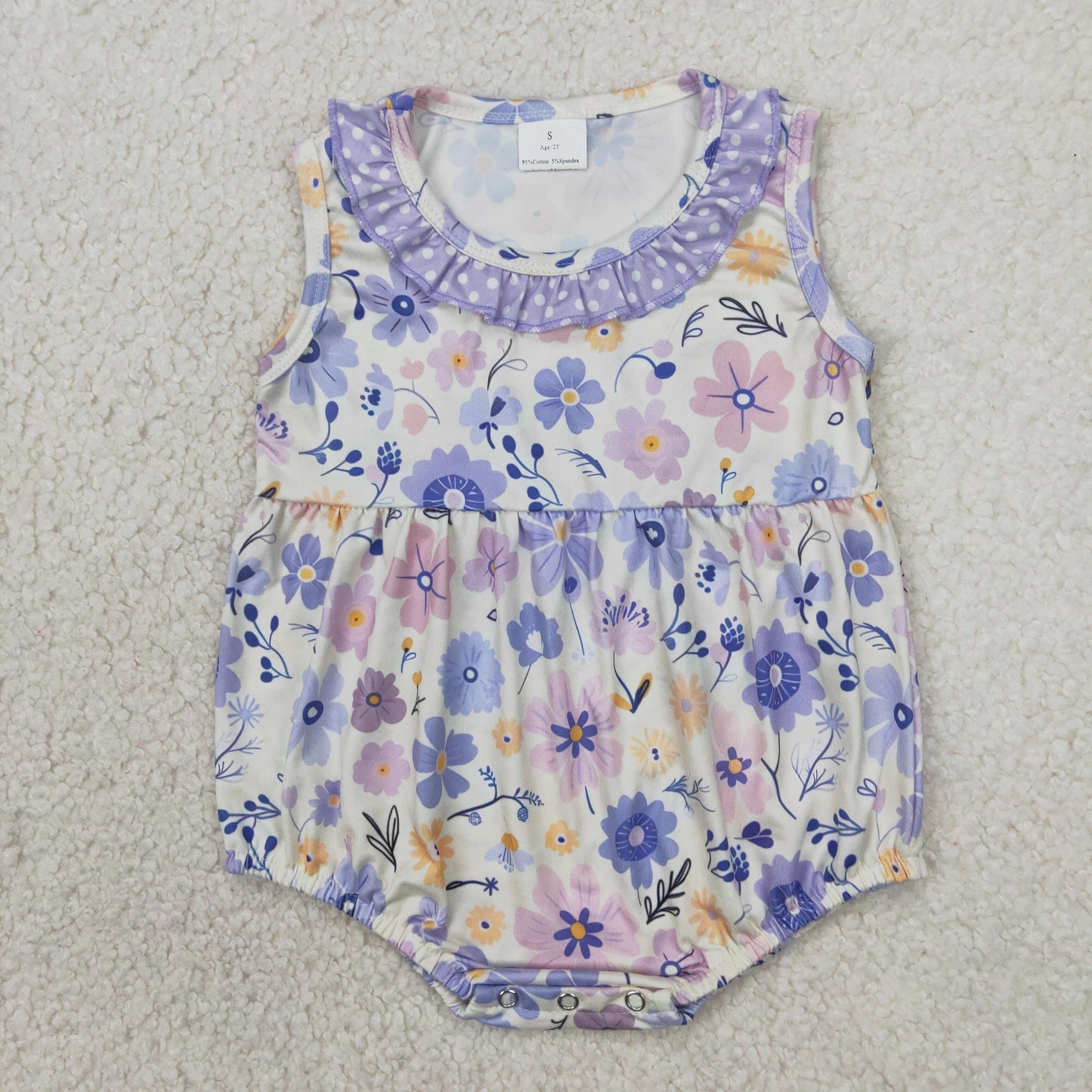 Baby Girls Lavender Floral Sleeveless Bubble Rompers