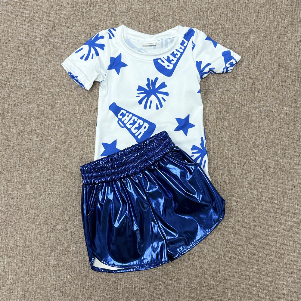 Kids Girls Sibling Summer Cheer Top Leather Shorts Set
