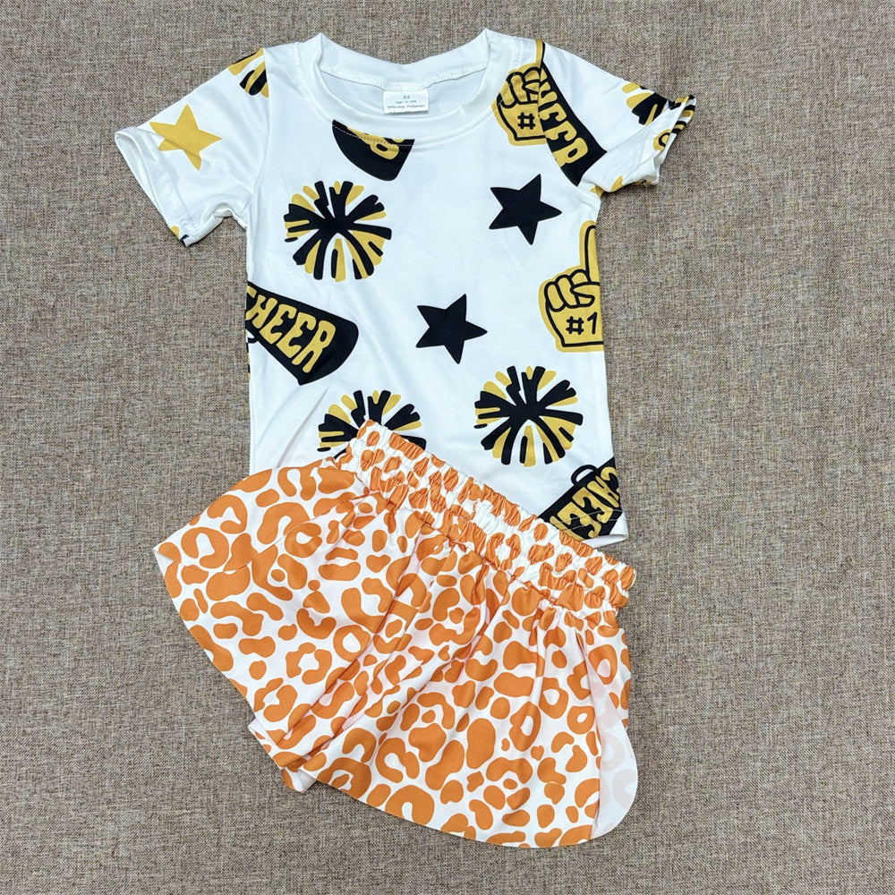 Kids Girls Sibling Summer Cheer Top Leopard Shorts Set