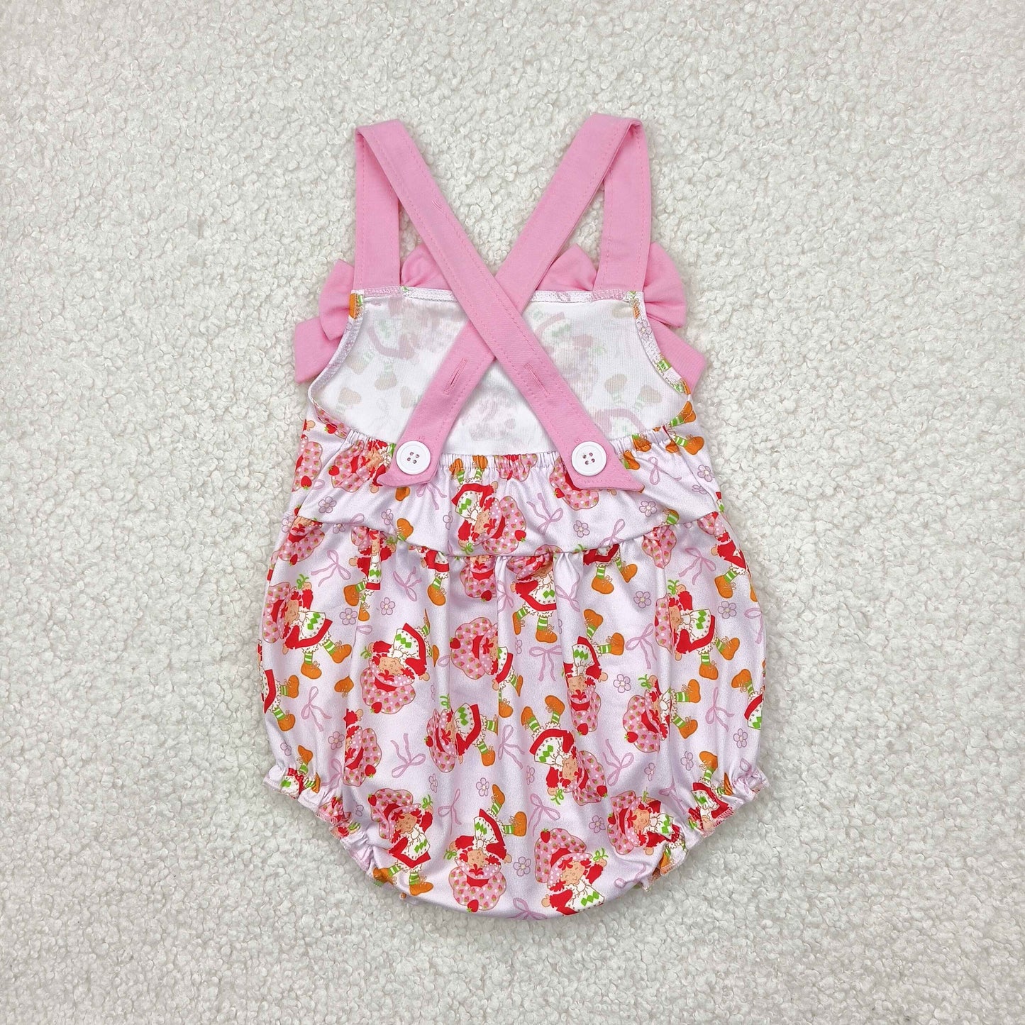 Summer Strawberry Girl Pink Bubble Romper
