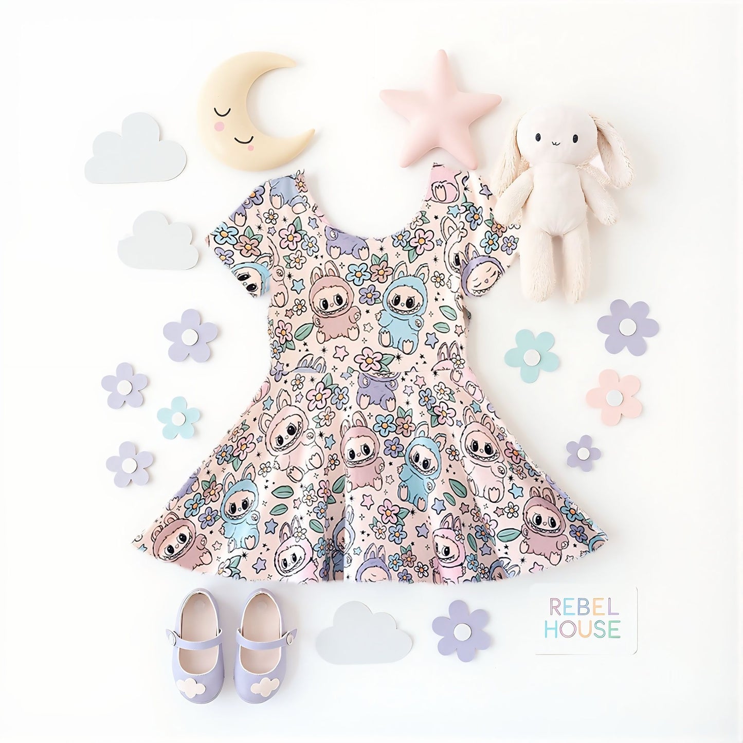 Preorder kids girls cute cartoon rabbie short sleeve dress 5 moq