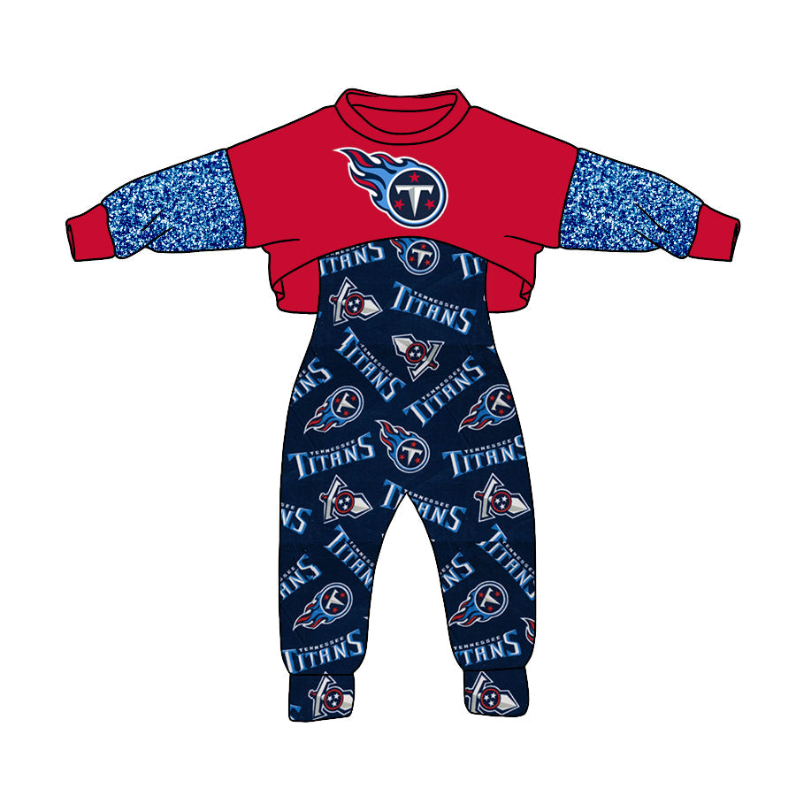 5 MOQ Kids Girls Titans Football Team Top and Jumpsuit Set