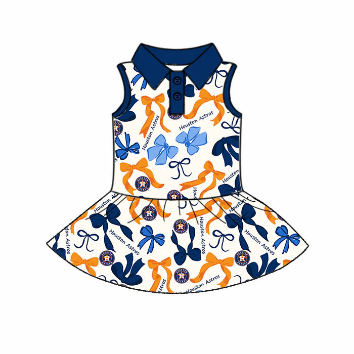 Baby Girls Blue Orange Bows Plaid Houston Astros Sleeveless Dresses (moq 5)